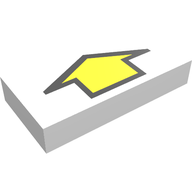 Деталь LEGO Tile 1 x 2 with Arrow Short Yellow with Black Border Print, Белый