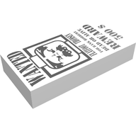 Деталь LEGO Tile 1 x 2 with "Wanted - Flatfoot Thomsen" Print, Белый