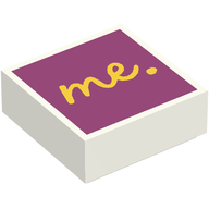 Деталь LEGO Tile 1 x 1 with Yellow 'Me ' on Magenta Background, Белый