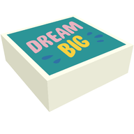 Деталь LEGO Tile 1 x 1 with Bright Pink 'DREAM' and Yellow 'BIG' print, Белый