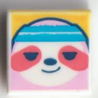 Tile 1 x 1 with Coral Sloth with Dark Azure Headband on Bright Light Orange Background print