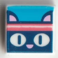 Tile 1 x 1 with Dark Blue Cat with Coral Headband print