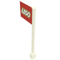 Деталь LEGO Flag on Flagpole, Straight with Red Lego Print, Белый