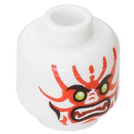 Деталь LEGO Minifig Head General Kozu, Lime Eyes, White Fangs, Red Face Markings, Mouth, Cheek Lines Print, Белый