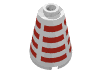 Деталь LEGO Cone 2 x 2 x 2 with Blocked Open Stud and Horizontal Red Stripes Print, Белый