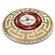 Деталь LEGO Dish 8 x 8 Inverted [Radar] with Red, Black and Pearl Gold Geometric Print, Белый