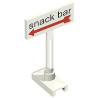Деталь LEGO Road Sign Rectangle, Axle Pole with Snack Bar Print, Белый