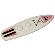 Деталь LEGO Sports Surfboard Standard with Coral and Black Stripes, and Black Triangular Shape Print Print, Белый