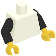 Деталь LEGO Torso, Black Arms, Yellow Hands [Plain], Белый
