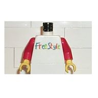 Деталь LEGO Torso FreeStyle Logo Print, Red Arms, Yellow Hands, Белый