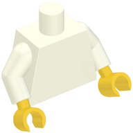 Деталь LEGO Torso, White Arms, Yellow Hands [Plain], Белый