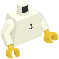 Деталь LEGO Torso Boat Anchor Logo Print, White Arms, Yellow Hands, Белый