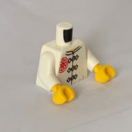 Деталь LEGO Torso Gi with 3 Gold Frog Clasps, Red Flower Symbol on Lapel and Back Print (Teen Wu), White Arms, Yellow Hands, Белый