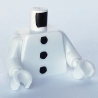 Деталь LEGO Torso, 3 Black Coals print (Snowman), White Arms and Hands, Белый
