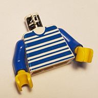 Деталь LEGO Torso with Horizontal Blue Stripes Print, Blue Arms, Yellow Hands, Белый