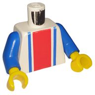 Деталь LEGO Torso Vertical Striped Red/Blue Print, Blue Arms, Yellow Hands, Белый