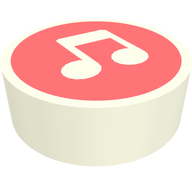 Деталь LEGO Tile Round 1 x 1 with White Music Note on Coral Background print, Белый