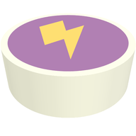 Деталь LEGO Tile Round 1 x 1 with Yellow Lightning on Lavender Background print, Белый