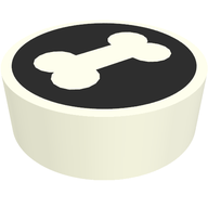 Деталь LEGO Tile Round 1 x 1 with White Bone on Black Background print, Белый