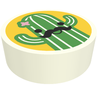 Деталь LEGO Tile Round 1 x 1 with Green Cactus on Bright Light Orange Background print, Белый