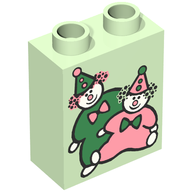 Деталь LEGO Duplo, Brick 1 x 2 x 2 with Two Clowns Print, Светло-зеленый