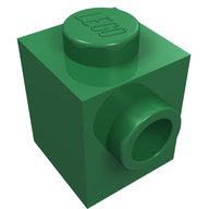 Деталь LEGO Кирпичик специальный 1 x 1, со штырьками на 2 смежных сторонах, Зеленый