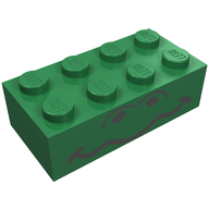 Деталь LEGO Brick 2 x 4 with Wavy Mouth and Eyes Print, Зеленый