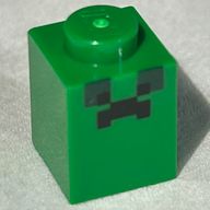 Деталь LEGO Brick 1 x 1 with Pixelated Back Face (Creeper) print, Зеленый
