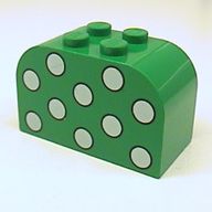 Деталь LEGO Brick Curved 2 x 4 x 2 Double Curved Top with Dots Light Green Print, Зеленый
