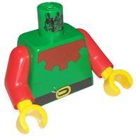 Деталь LEGO Torso Forestman Maroon Collar Print, Red Arms, Yellow Hands, Зеленый