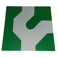 Деталь LEGO Baseplate Road 50 x 50 with 3-way Curve with Grey Road Print, Зеленый