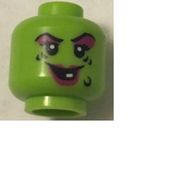 Деталь LEGO Minifig Head, Witch, Magenta Lips and Eye Shadow, Black Wart and Wrinkles, Smile with One White Tooth, Лайм