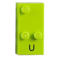 Деталь LEGO Braille Brick 2 x 4 with 3 Studs в Ґ and 'U' Print, Лайм