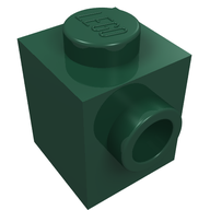 Деталь LEGO Кирпичик специальный 1 x 1, со штырьками на 2 смежных сторонах, Темно-зеленый