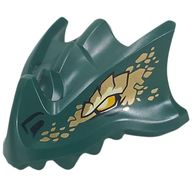 Деталь LEGO Creature Body Part, Dragon Head Upper Jaw with Yellow/Yellowish Green Eye, Gold Scales print, Темно-зеленый