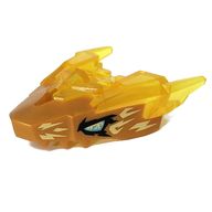 Деталь LEGO Creature Body Part, Dragon Head with Trans-Yellow Horns Pattern, White/Blue Eyes print, Жемчужно-золотой