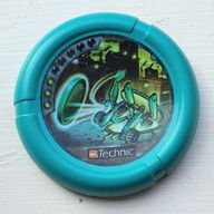 Деталь LEGO Large Figure Throwing Disk, Turbo / City, 3 Pips, Turbo Throwing Disk Print, Темно-бирюзовый