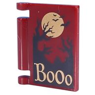 Деталь LEGO Book Cover with Gold 'Boooo', Black Tree Silhouettes, Birds, Moon print, Темно-красный