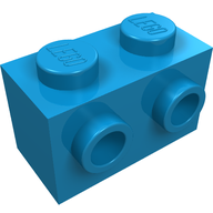 Деталь LEGO Кирпичик специальный 1 x 2, со штырьками на 1 стороне, Темно-лазурный