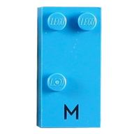 Деталь LEGO Braille Brick 2 x 4 with 3 Studs в Ќ and 'M' Print, Темно-лазурный