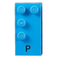 Деталь LEGO Braille Brick 2 x 4 with 4 Studs в Џ and 'P' Print, Темно-лазурный
