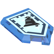 Деталь LEGO Tile, Modified 2 x 3 Pentagonal with Nexo Power Shield Print (Chrome Bell), Прозрачный темно-синий