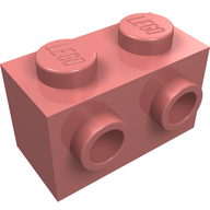 Деталь LEGO Кирпичик специальный 1 x 2, со штырьками на 1 стороне, Песочно-красный