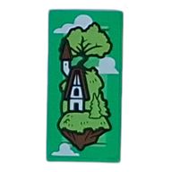 Деталь LEGO Tile 1 x 2 with Cabin, Tree on Floating Rock print, Прозрачный зеленый