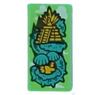 Деталь LEGO Tile 1 x 2 with Dark Turquoise Dragon on Temple print, Прозрачный ярко-зеленый