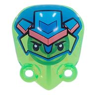 Деталь LEGO Large Figure Limb Cover 4 x 5 with 2 Studs with Black Eyes, Dark Azure Mask, Medium Azure/Coral Arrow print, Прозрачный ярко-зеленый