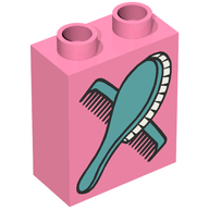 Деталь LEGO Duplo, Brick 1 x 2 x 2 with Comb and Brush Print, Средне-темный розовый