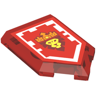 Деталь LEGO Tile Special 2 x 3 Pentagonal with Nexo Power Shield Print - Glory of Knighton, Прозрачный красный