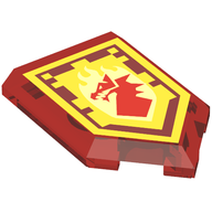 Деталь LEGO Tile Modified 2 x 3 Pentagonal with Nexo Power Shield Pattern - Rushing Strike, Прозрачный красный