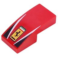 Деталь LEGO Slope Curved 2 x 1 No Studs with Ferrari Logo, White Lines, Black Triangles print, Красный
